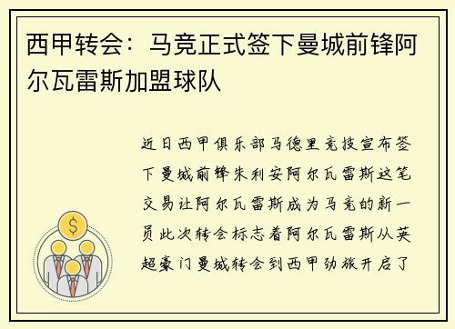 西甲转会:马竞正式签下曼城前锋阿尔瓦雷斯加盟球队 西甲转会:马竞正式签下曼城前锋阿尔瓦雷斯加盟球队